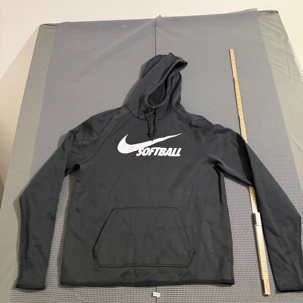 Nike Softball Dri-FIT Hoodie Black White Swoosh Graphic Pullover Size M